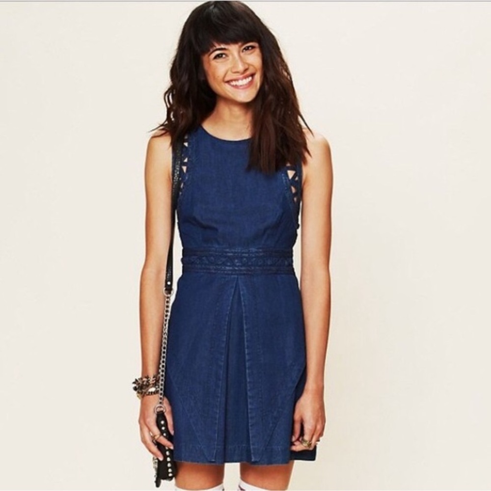 Free People New Romantics Denim Mini Dress 0